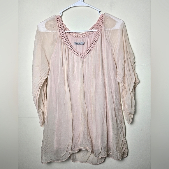 Elena Baldi 100% Silk Made In Italy Boho Peasant Coquette Top, Size Medium - Picture 1 of 4